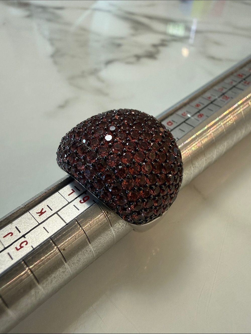 SG Sterling silver red garnet dome ring, size 7.
